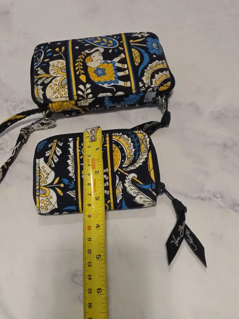 Vera Bradley Quilted Floral Zip Wristlet Wallet - Navy, Yellow & White Set Of 2 - Picture 7 of 9